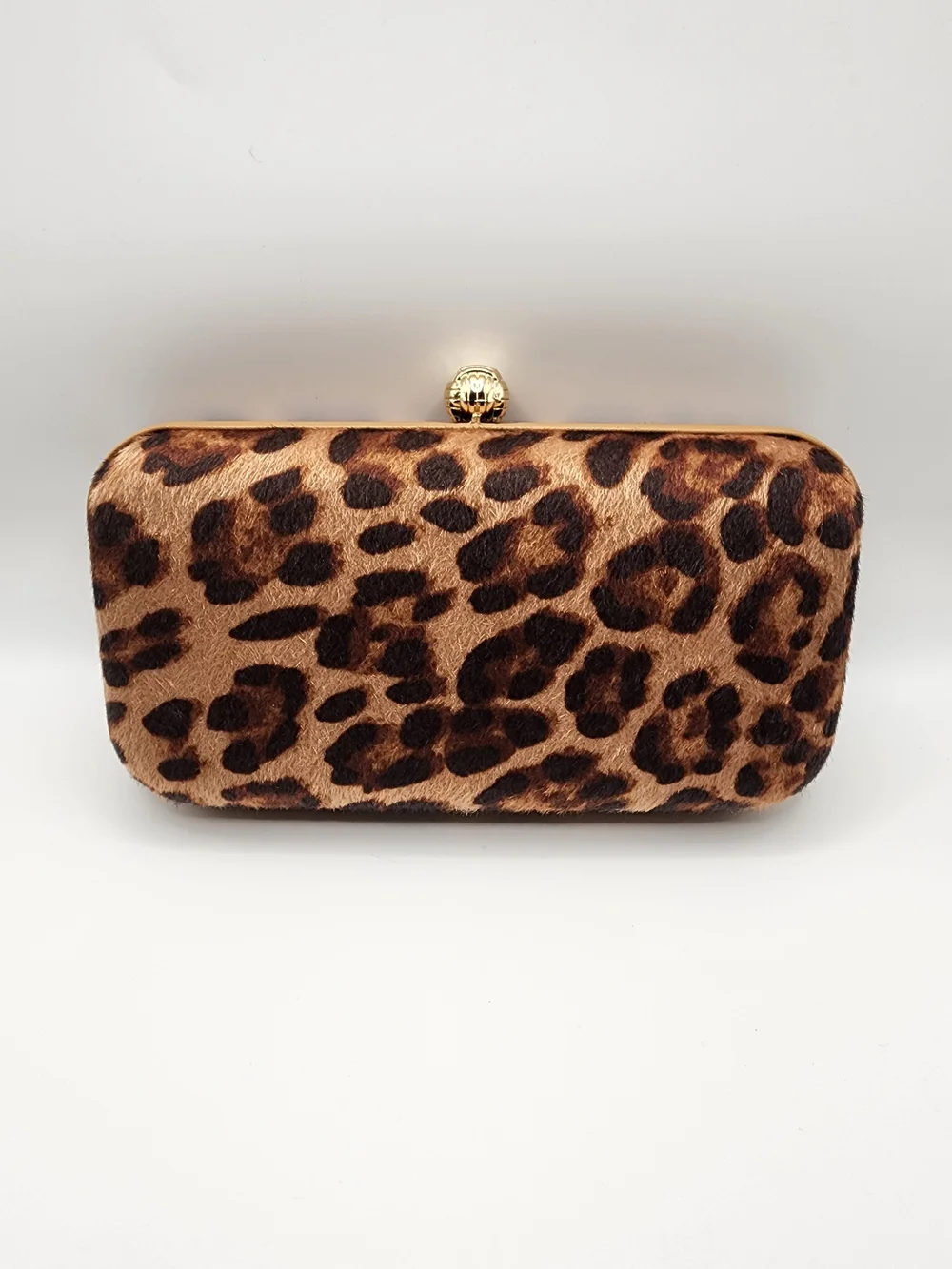 Leopard Print Clutch Bag with Gold Kiss-Lock With Chain Strap